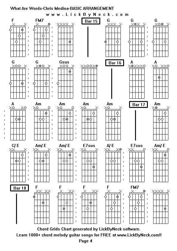 Chord Grids Chart of chord melody fingerstyle guitar song-What Are Words-Chris Medina-BASIC ARRANGEMENT,generated by LickByNeck software.